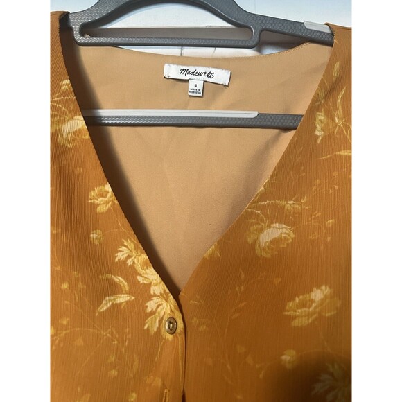 Madewell Ruffle-Sleeve Button-Front Dress in Golden Tonal Botanical Size 4 - Picture 3 of 4